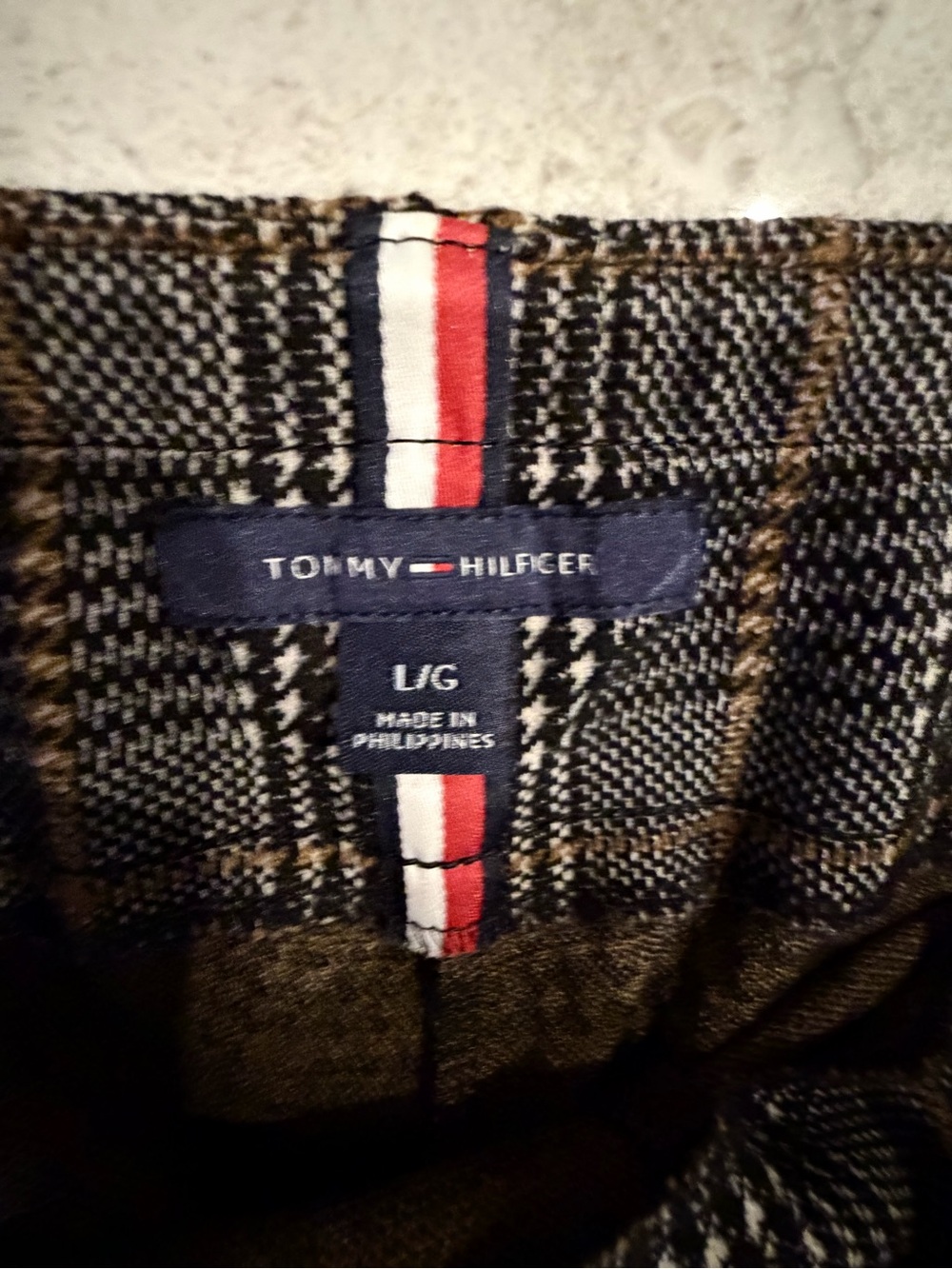 Tommy Hilfiger Brown Plaid Pea Coat with Navy Label